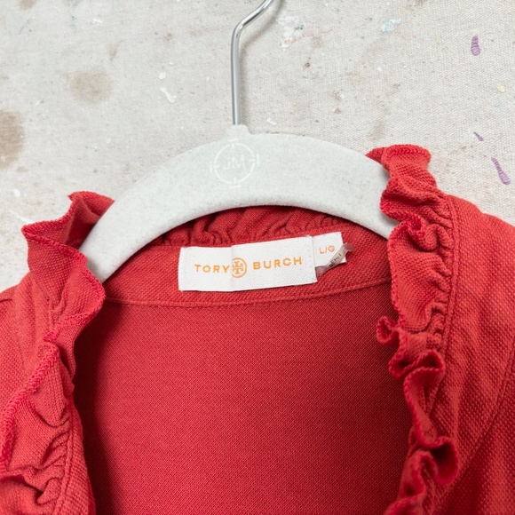 Tory Burch Lidia Ruffle Collar Polo Tee - Picture 3 of 5